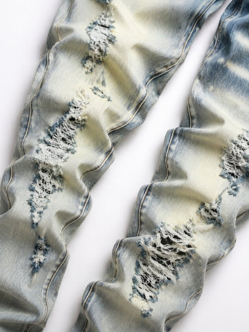 Men's Ripped Straight Holes Stretchy Jeans - Picture 2 of 4